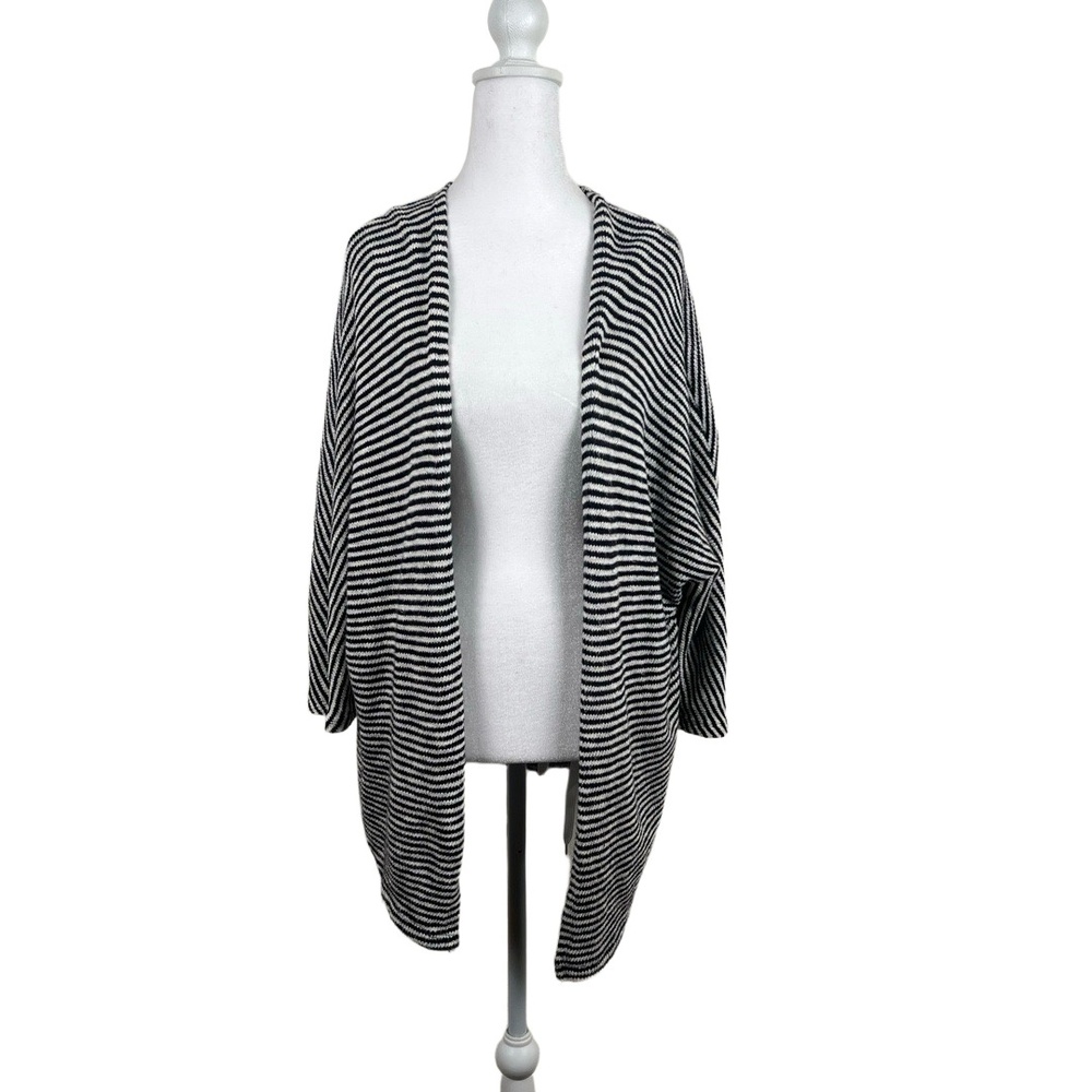 SUNDRY Cardigan Anthropologie One Size Black White Striped Open Front Cozy Boho